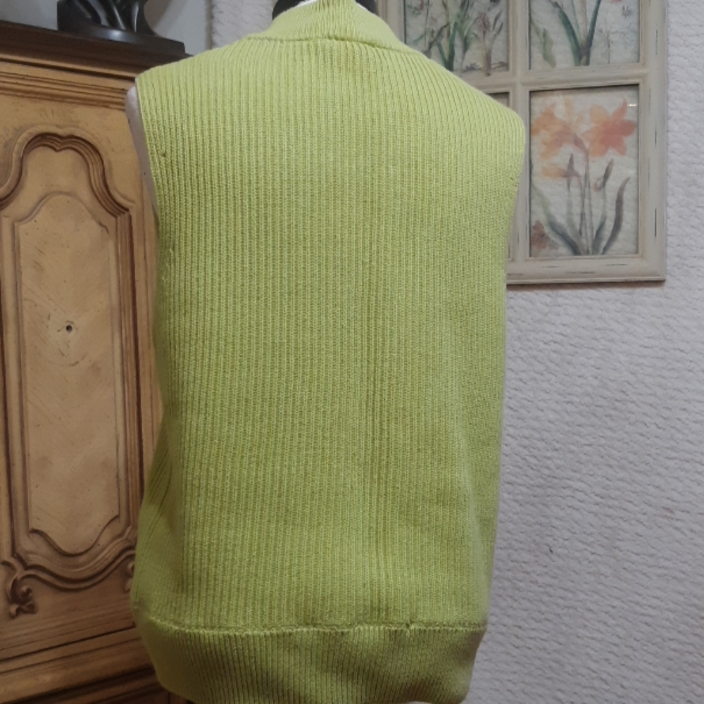 Womens Green Knit Vest Sz Large Jacket Sweater Zip up Sleeveless B2 - Picture 6 of 8